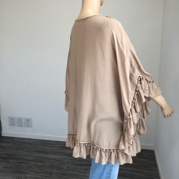 BALI QUEEN relax blouse V-neck tunic, boho tan - Picture 4 of 12